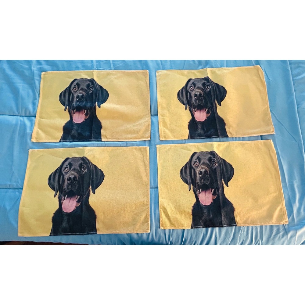 Set of‎ 4 Black Labrador Dog Placemats Yellow Background Table Mats Home Decor